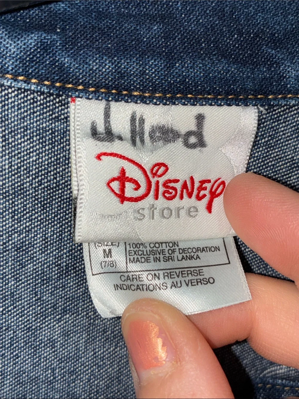 Disney Mickey Mouse Denim JEAN Jacket LARGE Patch Sz 7/8
